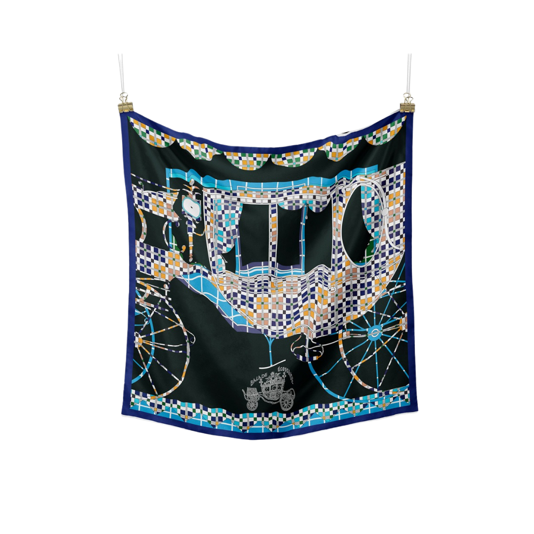 Pre Order:  Carriage Print Twill Silk Square Scarf