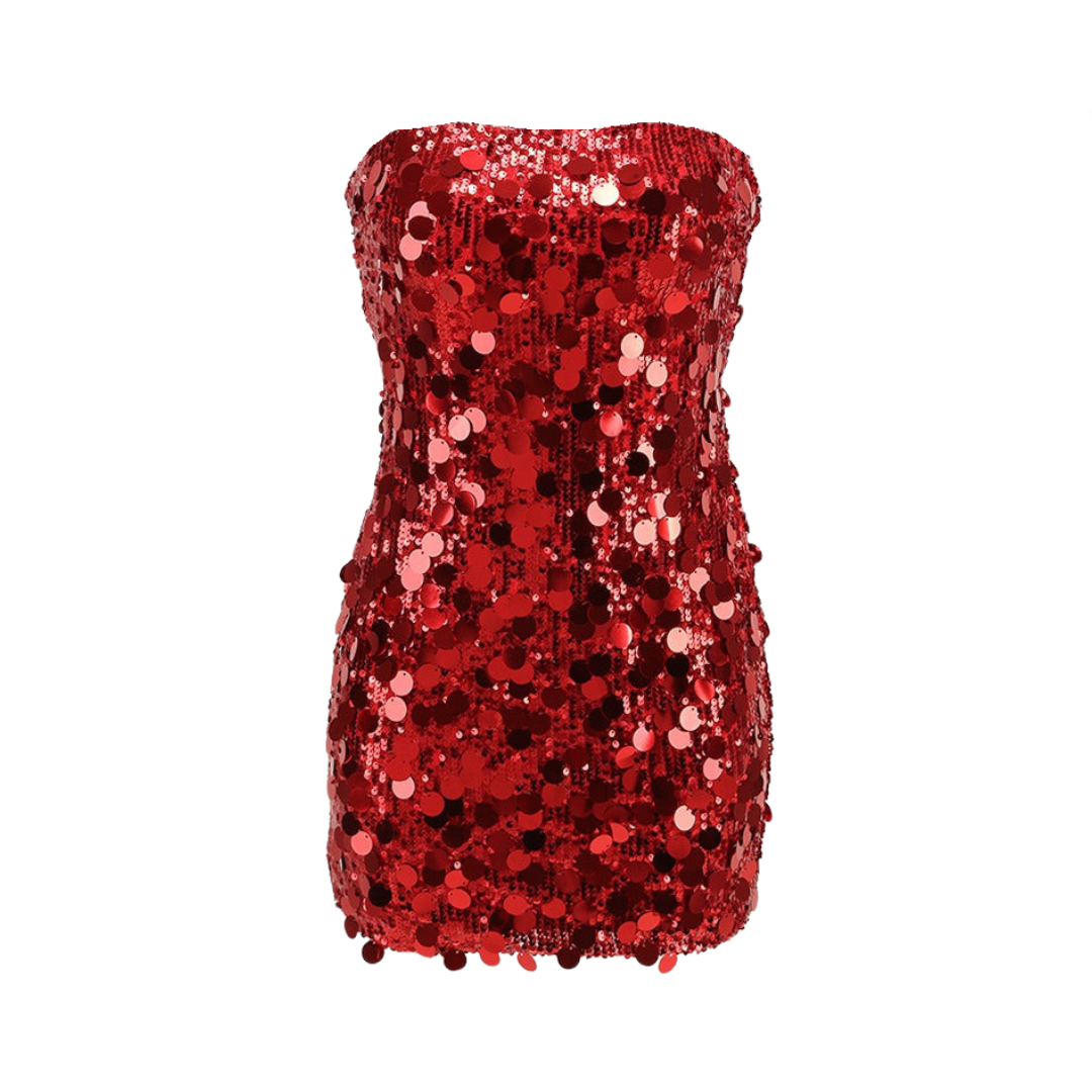 Strapless Sequined Hip Hugging Dress