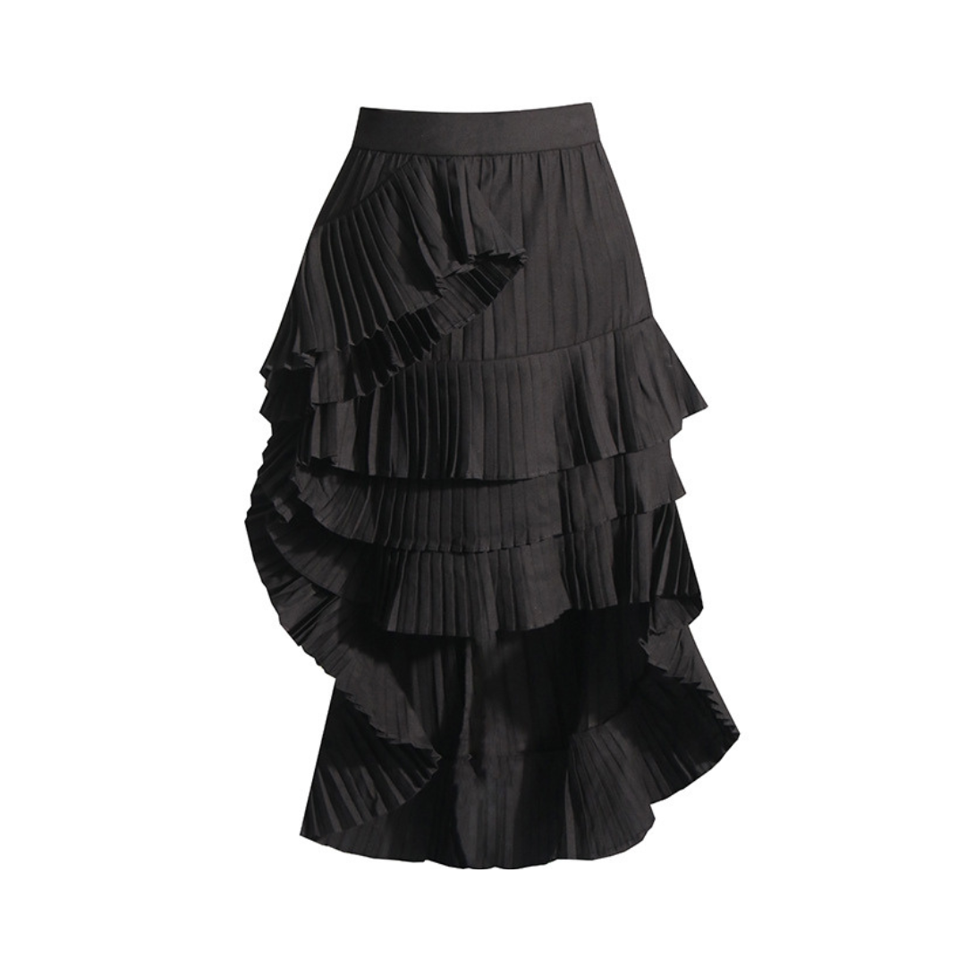 Pre Order:  Solid Pleated Ruffled Edge High Waist Skirt