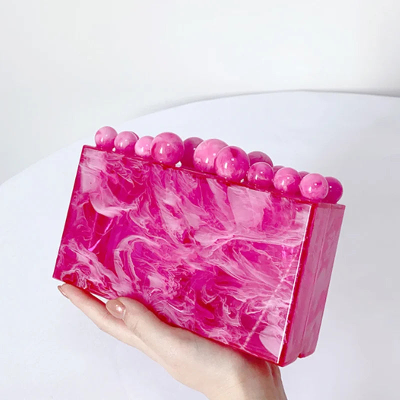 Acrylic Marble Bead Box Clutch Bag