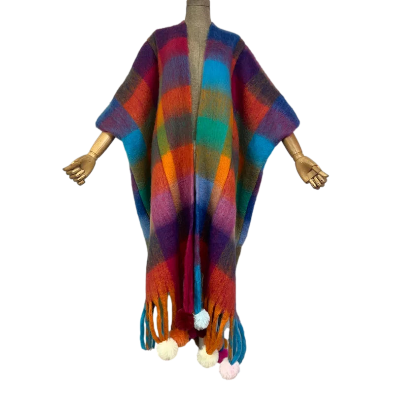 Warm Colorful Loose Plaid Cardigan - WINI