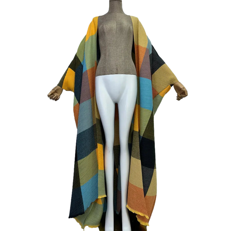 Pre Order:  Colorful Plaid Knitted Maxi Cardigan - WINI