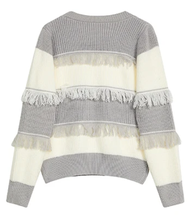 Pre Order:  Fringe Contrast Stripes Knit Sweater