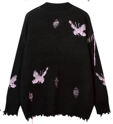 Pre Order:  Butterflies Frayed Hem Knit Cardigan