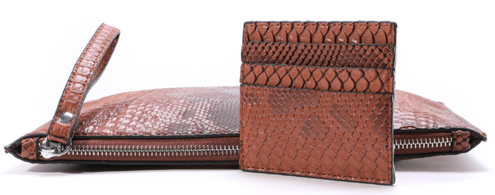 Pre Order:  Faux Snakeskin Card Wallet+Envelope Bag