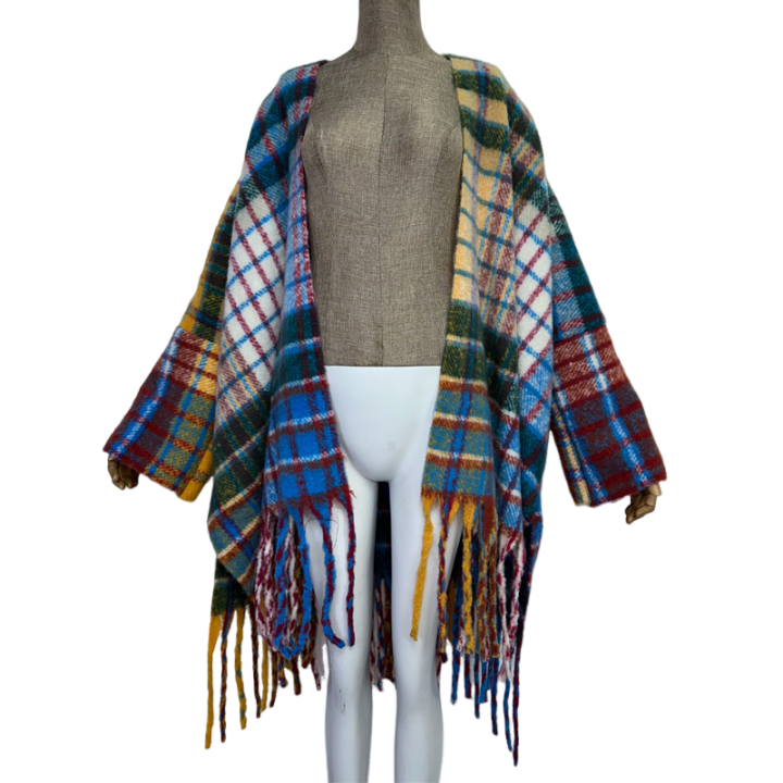 Pre Order:  Warm Plaid Poncho Cardigan - WINI