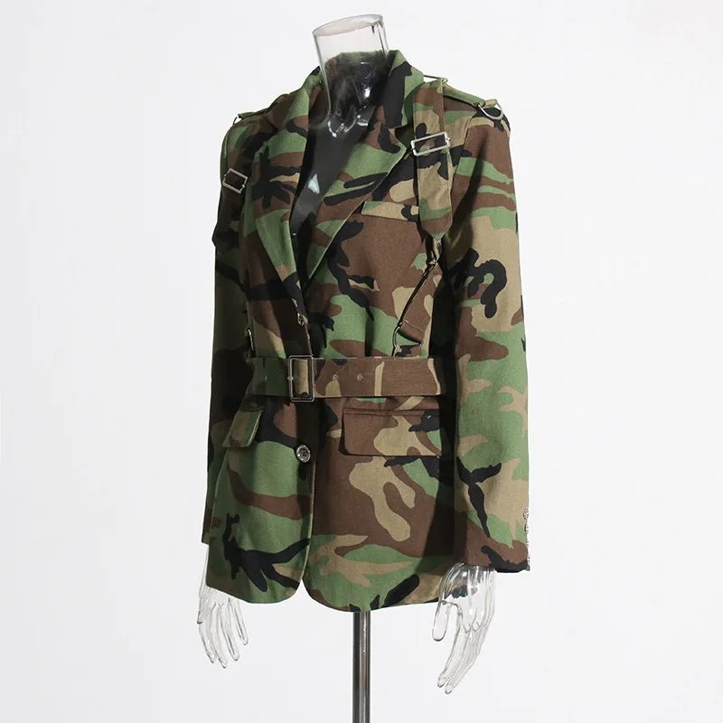 Camouflage Single-Breasted Belted Blazer - Kelly Obi New York