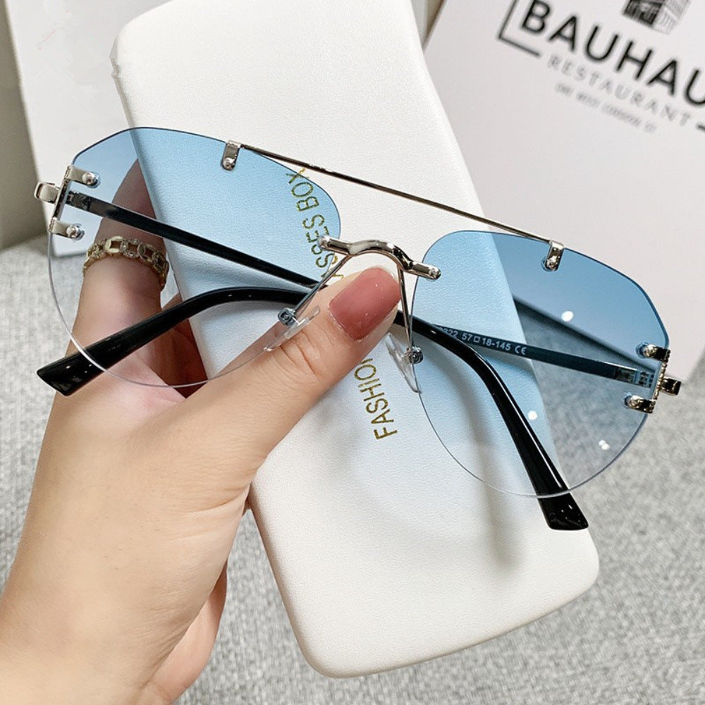 Pre Order:  Retro Double Bridge Rimless Sunglasses