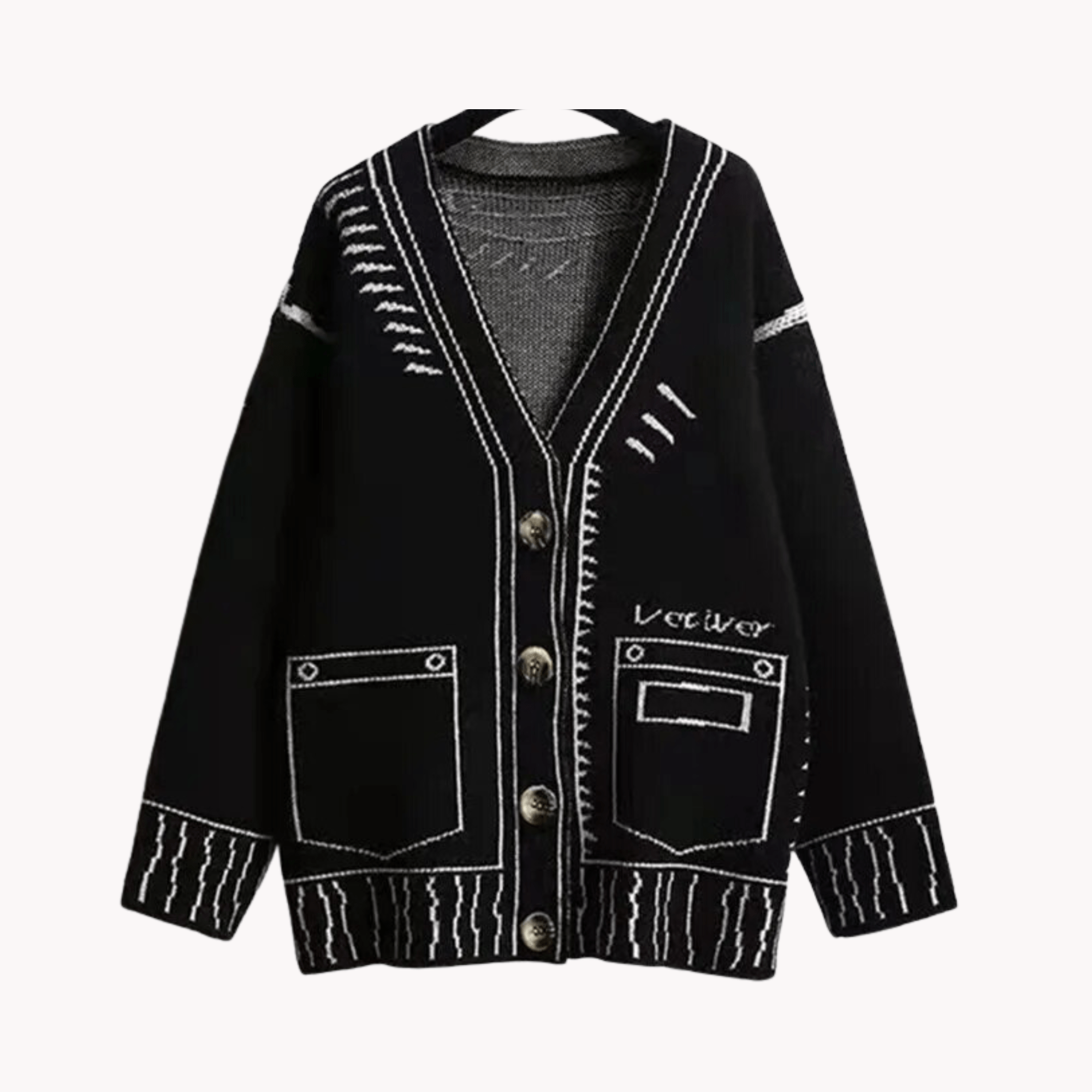 Comic Effect Contrast Knit Cardigan - Kelly Obi New York