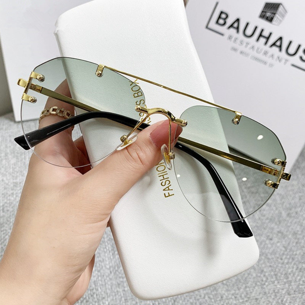 Pre Order:  Retro Double Bridge Rimless Sunglasses