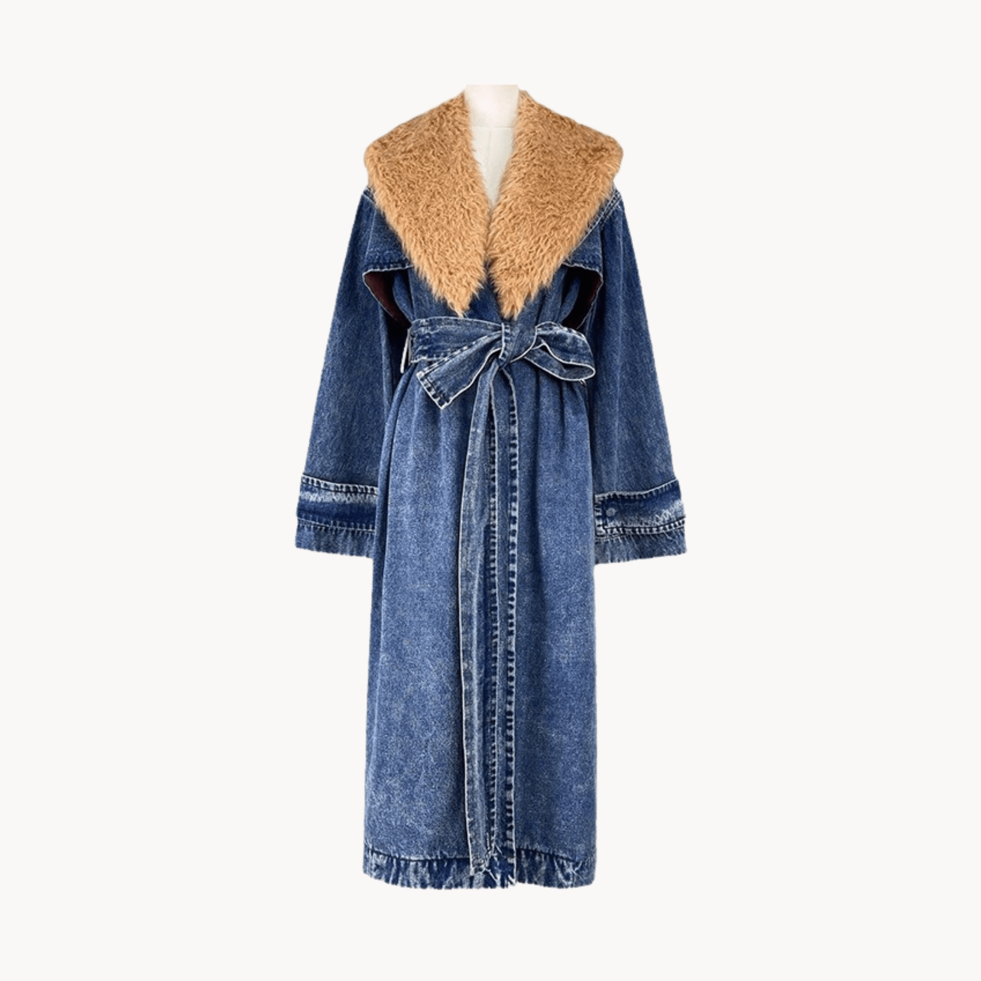 Faux Fur Collar Denim Overcoat - Kelly Obi New York