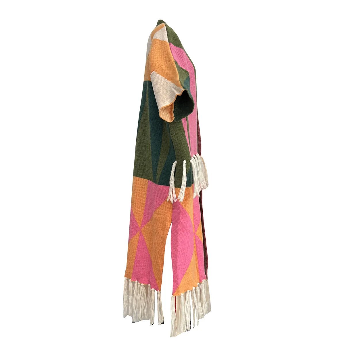 Geometric Tasseled Knitted Long Cardigan - Kelly Obi New York