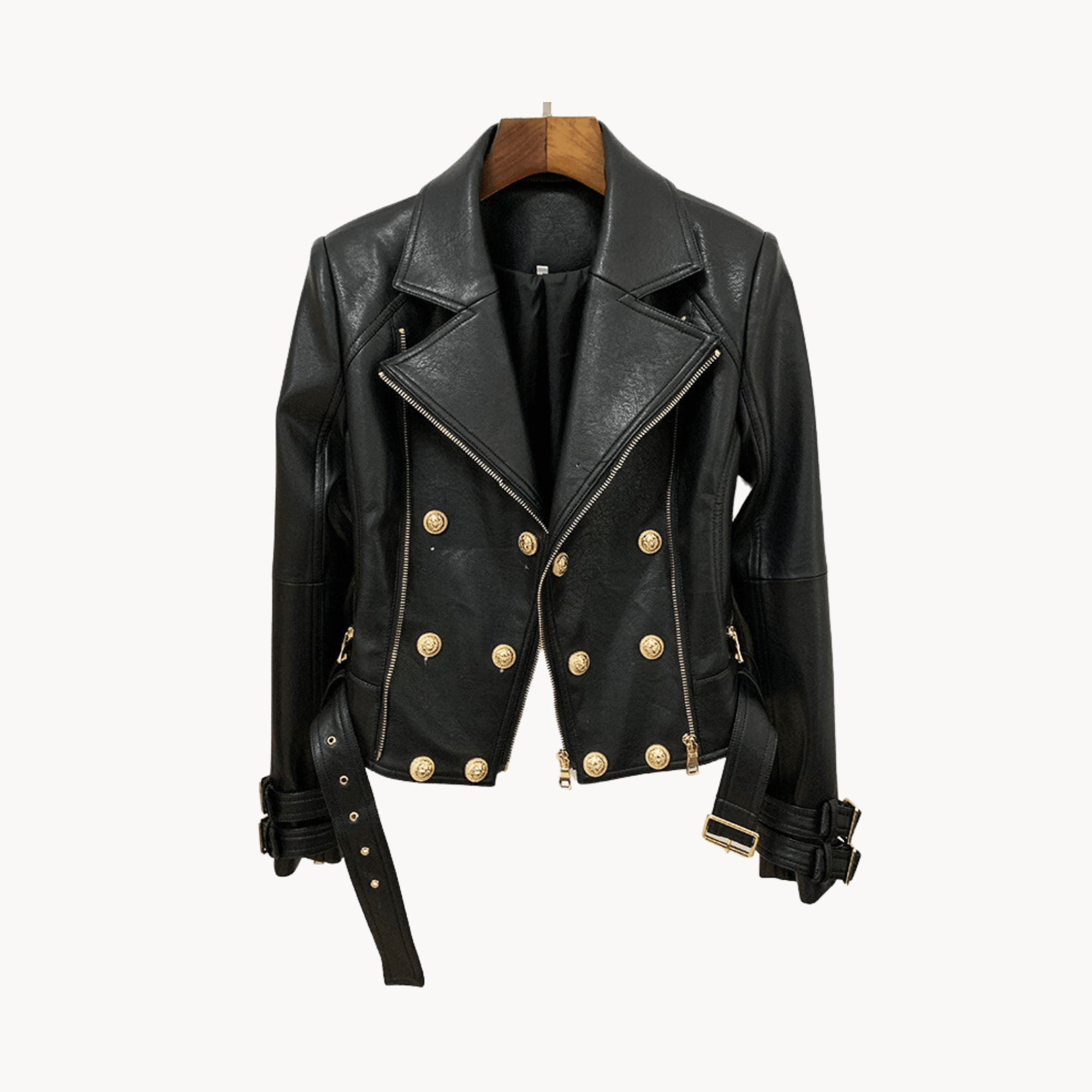 Gold Buttons Faux Leather Jacket - Kelly Obi New York