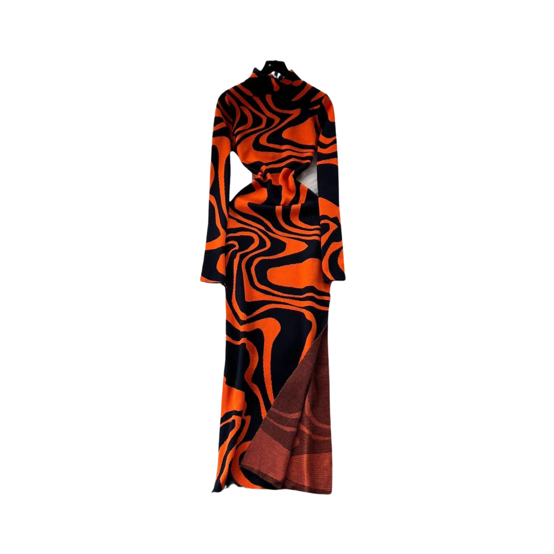 Pre Order:  Printed Slim Fit Slit Knitted Dress