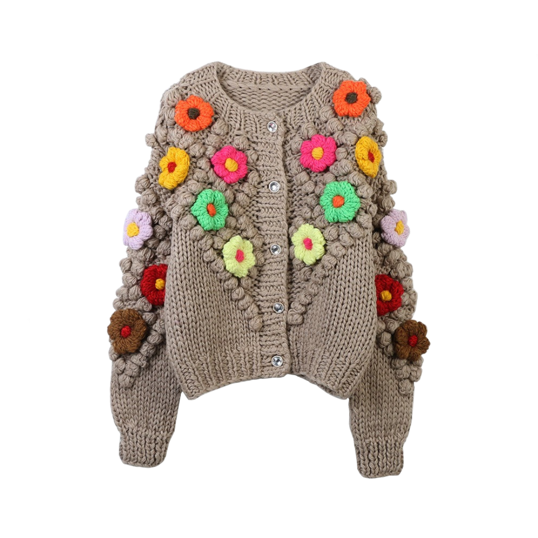 Pre Order:  Vintage Flower Patchwork Loose Knitted Cardigan