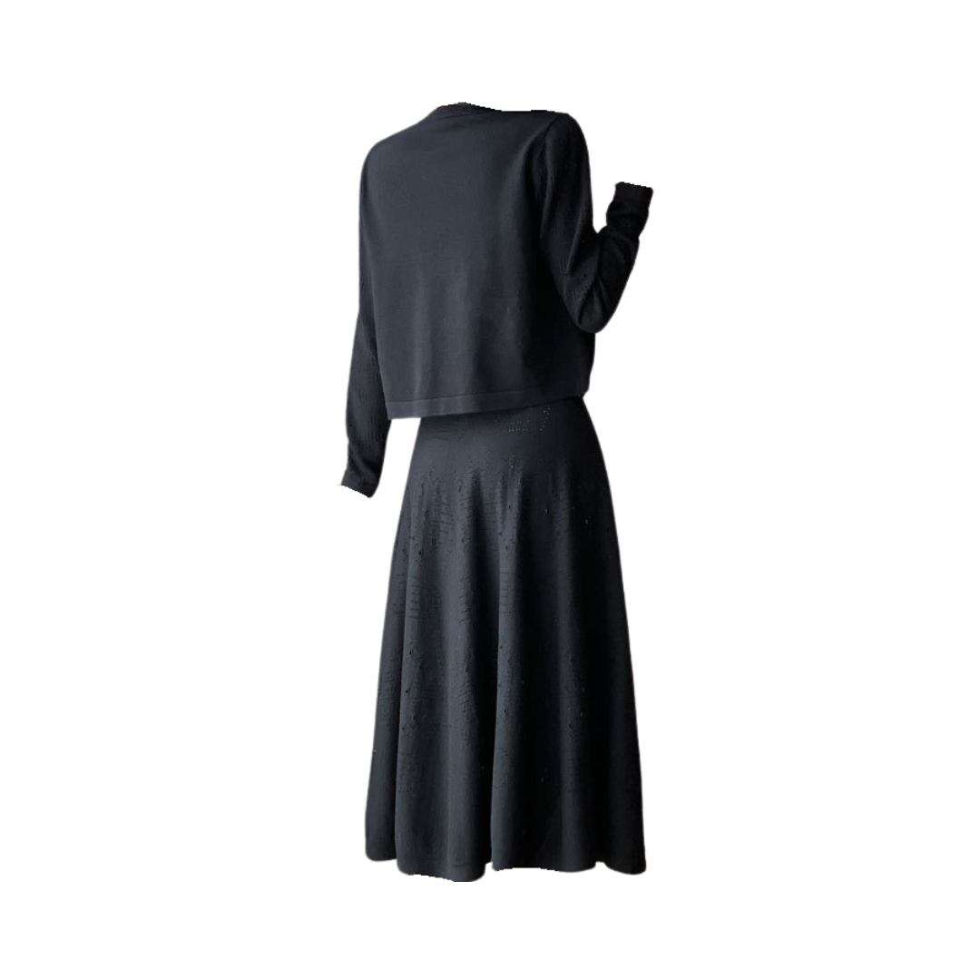 Pre Order:  Long Sleeve Round Neck Button Top + Midi Skirt