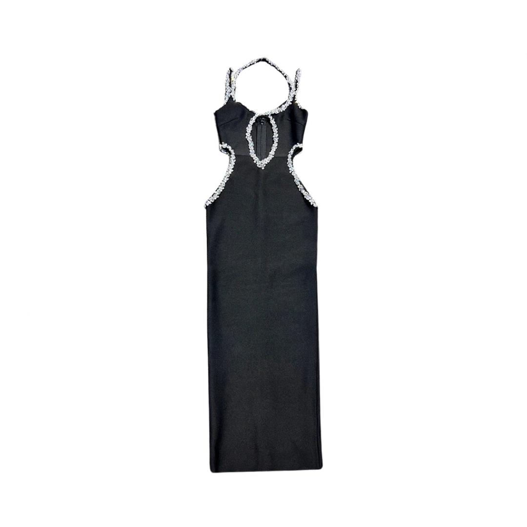 Pre Order:  Black Sleeveless Diamond Tight Bandage Maxi Dress