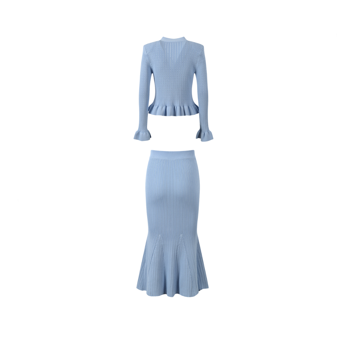 Pre Order:  V-Neck Fungus Edge Cuff Top + Mermaid Skirt Set