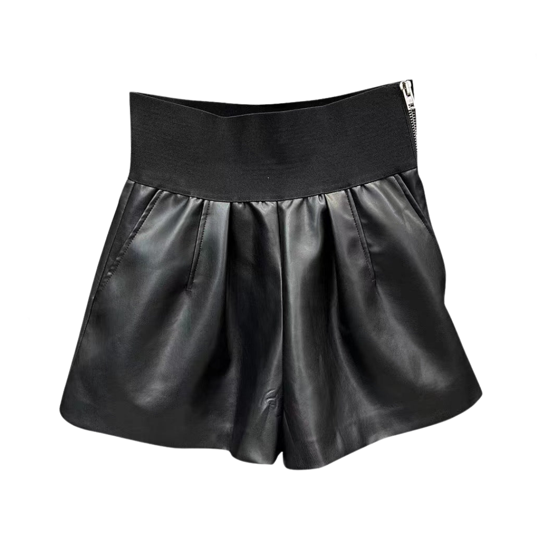 Pre Order:  Elastic Wide Leg PU Leather Shorts