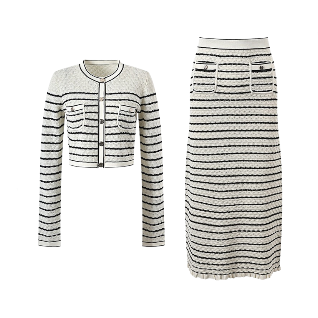 Pre Order:  Striped Short Knit Top + Knit Skirt Set