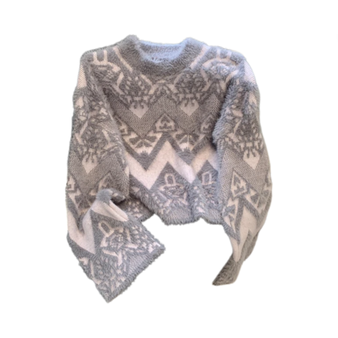 Pre Order:  Vintage Jacquard Faux Mink Loose Knit Sweater