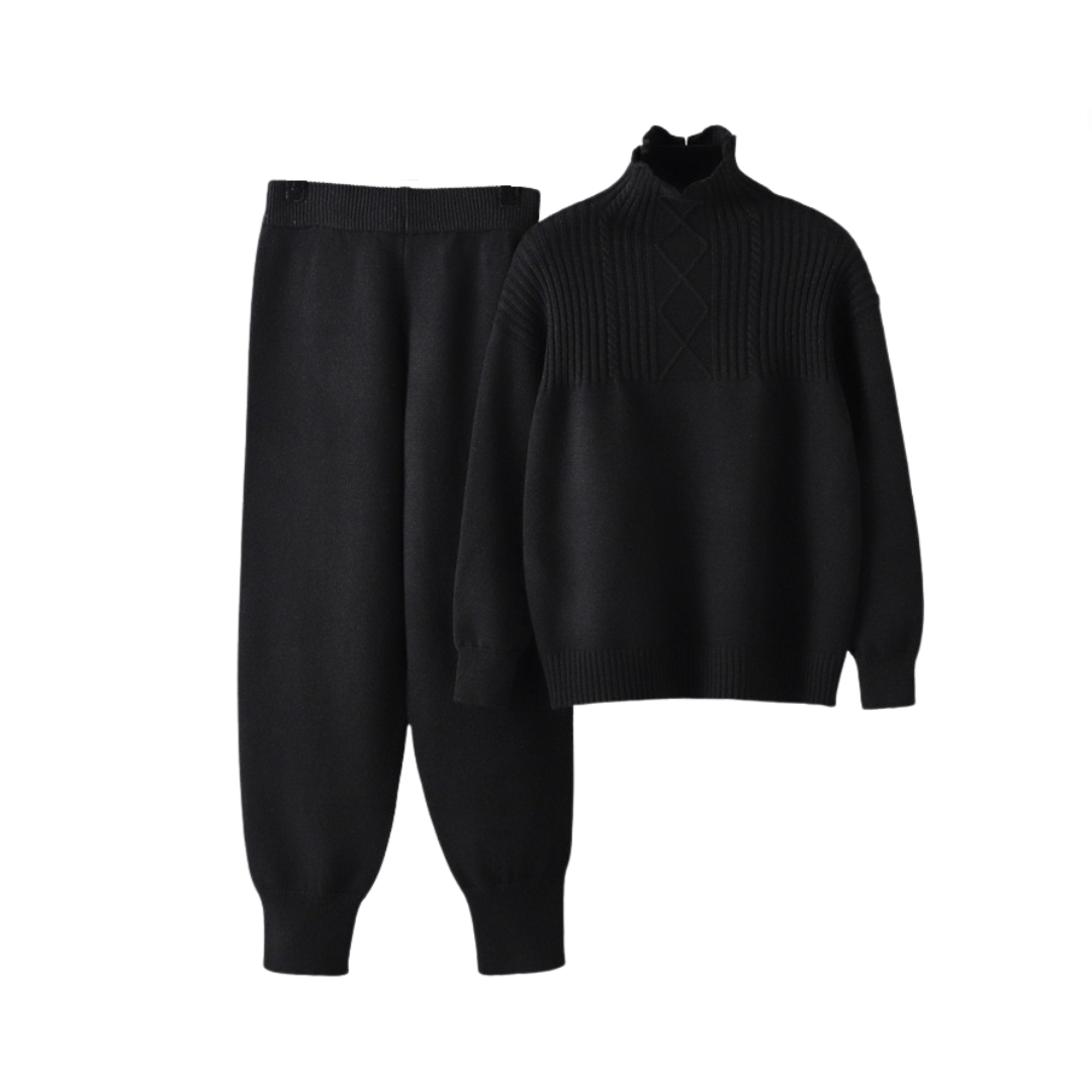 Pre Order:  Solid Long Sleeve Knit Sweater + Loose Pants Set