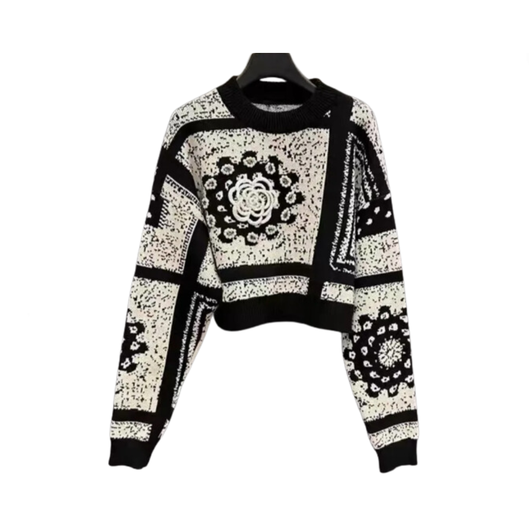 Pre Order:  Flower Embroidery Round Neck Knitted Sweater