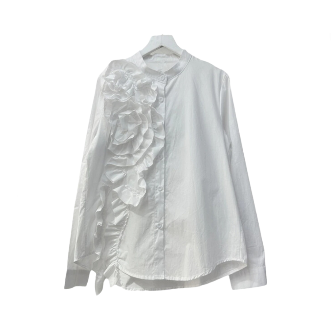 Pre Order:  3D Flower Ruffle Edge Irregular Splicing Long Sleeved Shirt