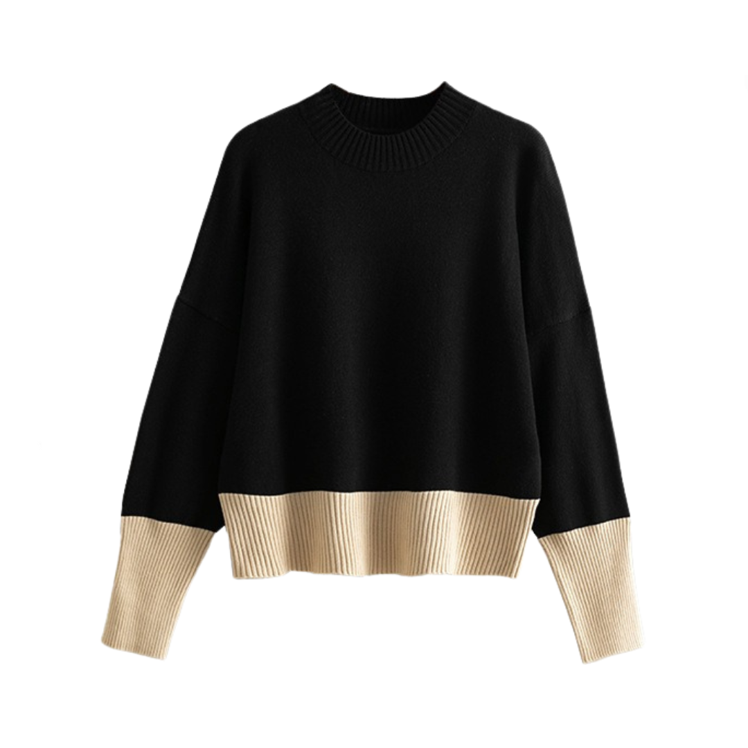 Pre Order:  Round Neck Loose Color Block Knitted Sweater