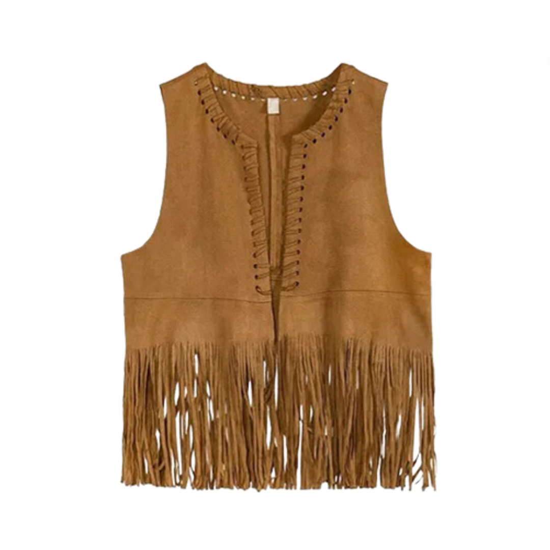 Pre Order:  V-Neck Tassel Leather Vest