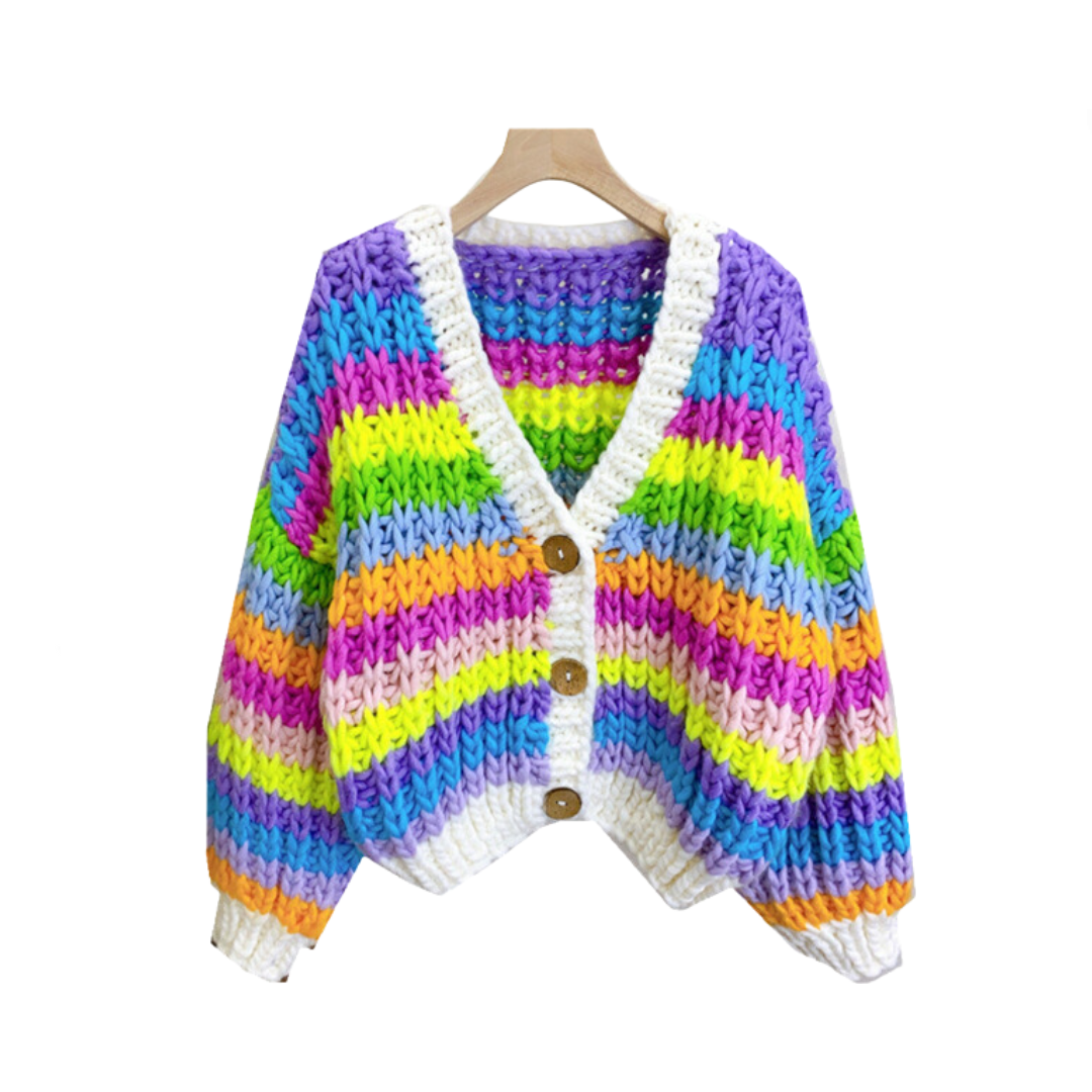 Hand Woven Rainbow Striped Cardigan