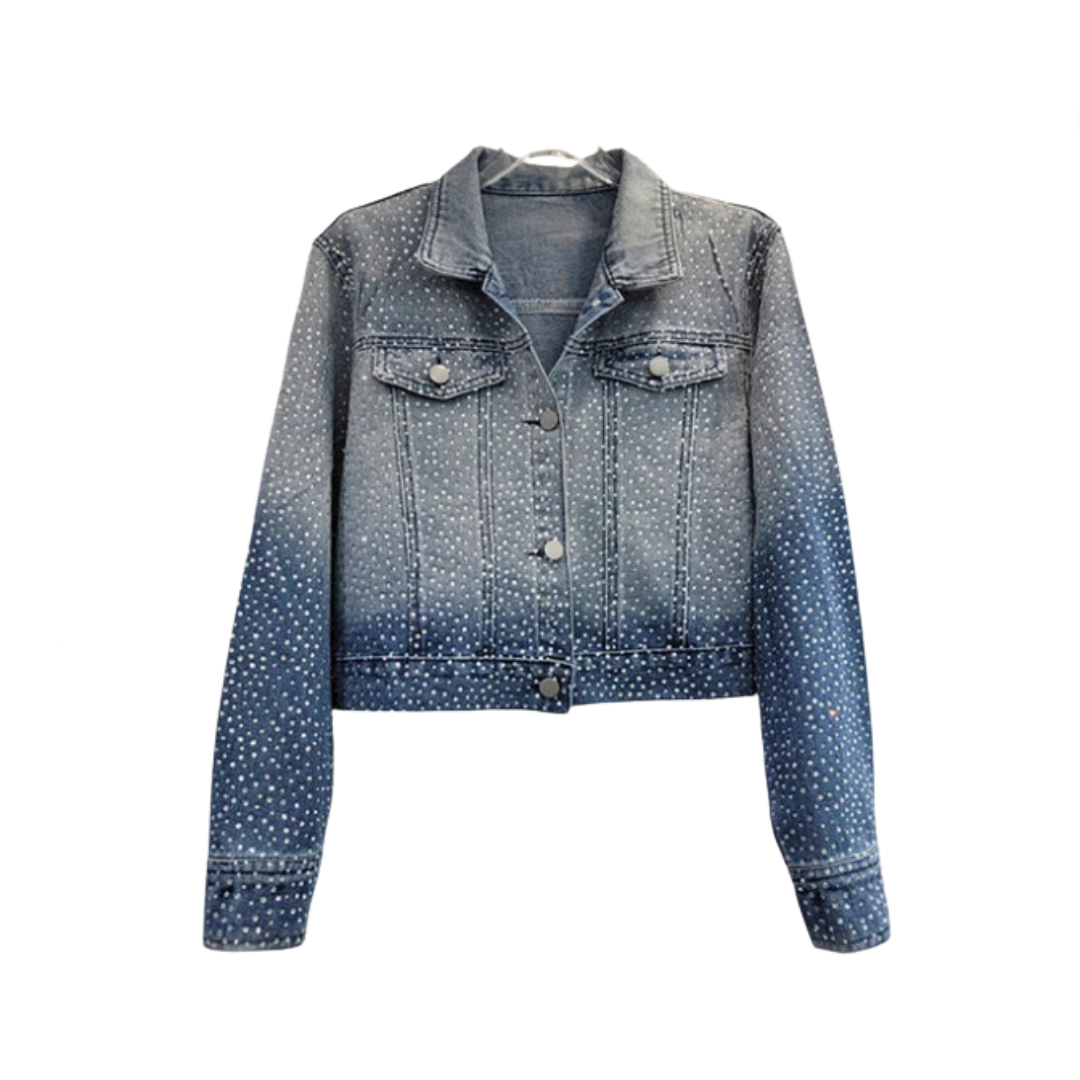 Pre Order:  Washed Gradient Long Sleeve Full Diamond Denim Jacket