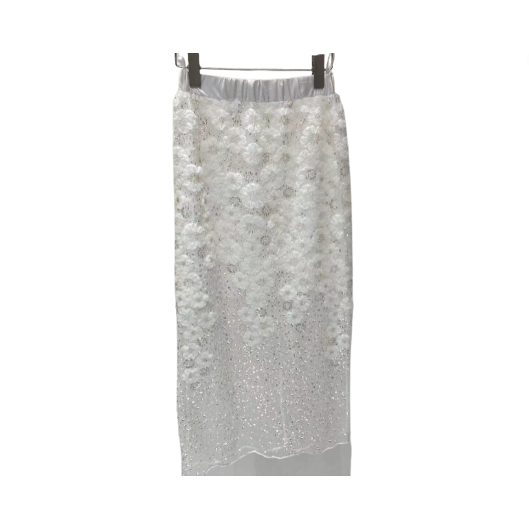 Pre Order: Sequined Beaded Floral Gauze Skirt