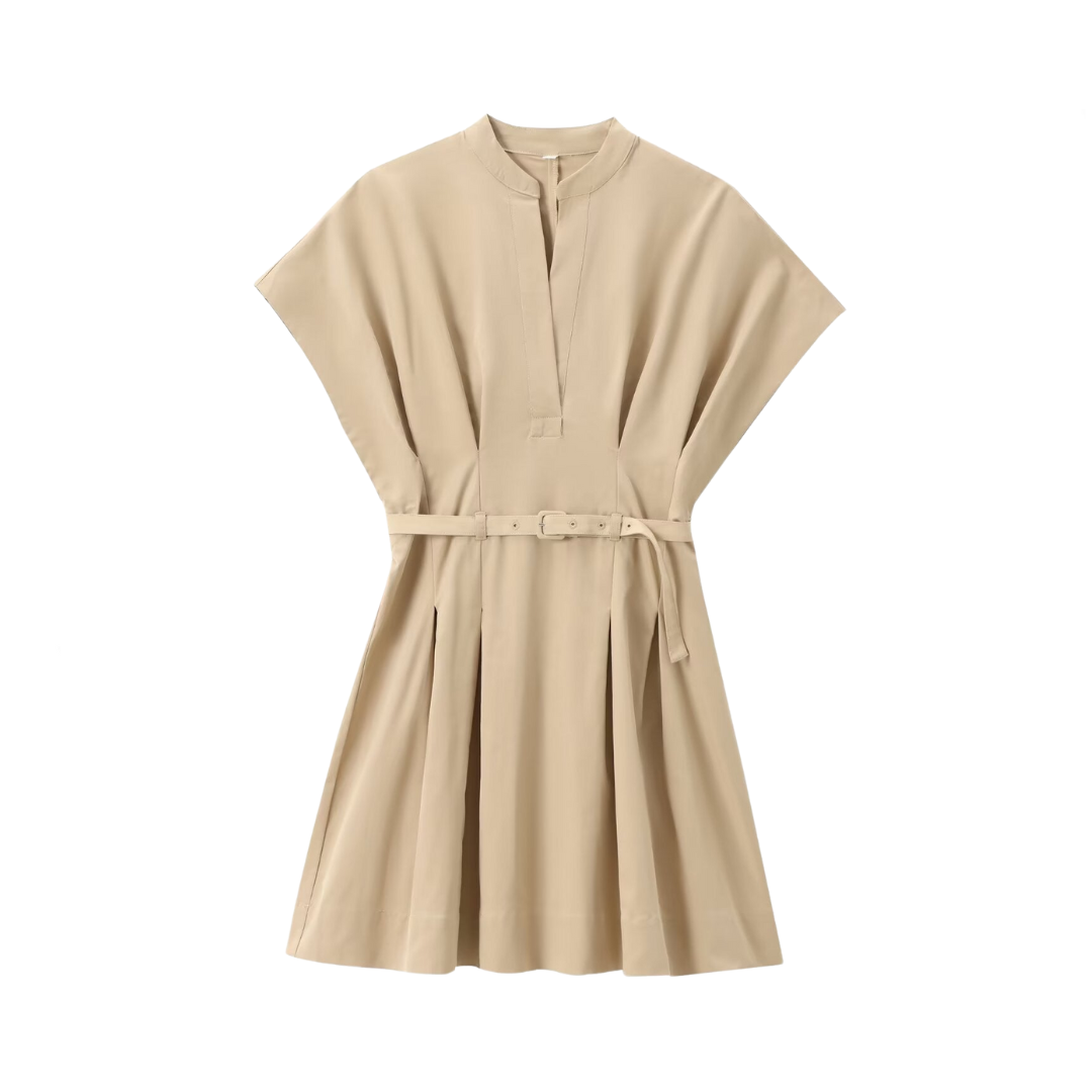 Solid Pleated Short Slim Dress