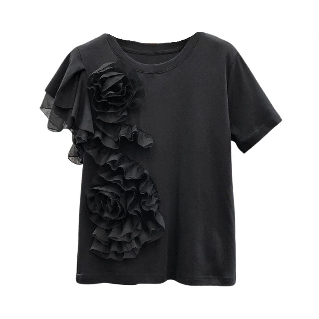 Pre Order:  3D Flower Ruffled Edge Cotton T-shirt