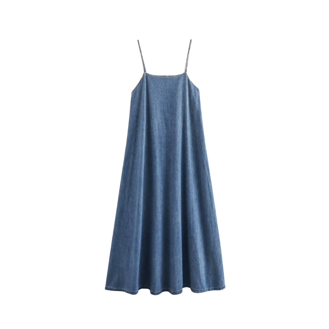 Retro Backless Loose Fitting Camisole Denim Dress