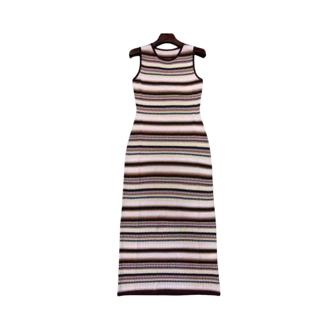 Pre Order:  Stripe Sleeveless Slim Fit Knitted Dress