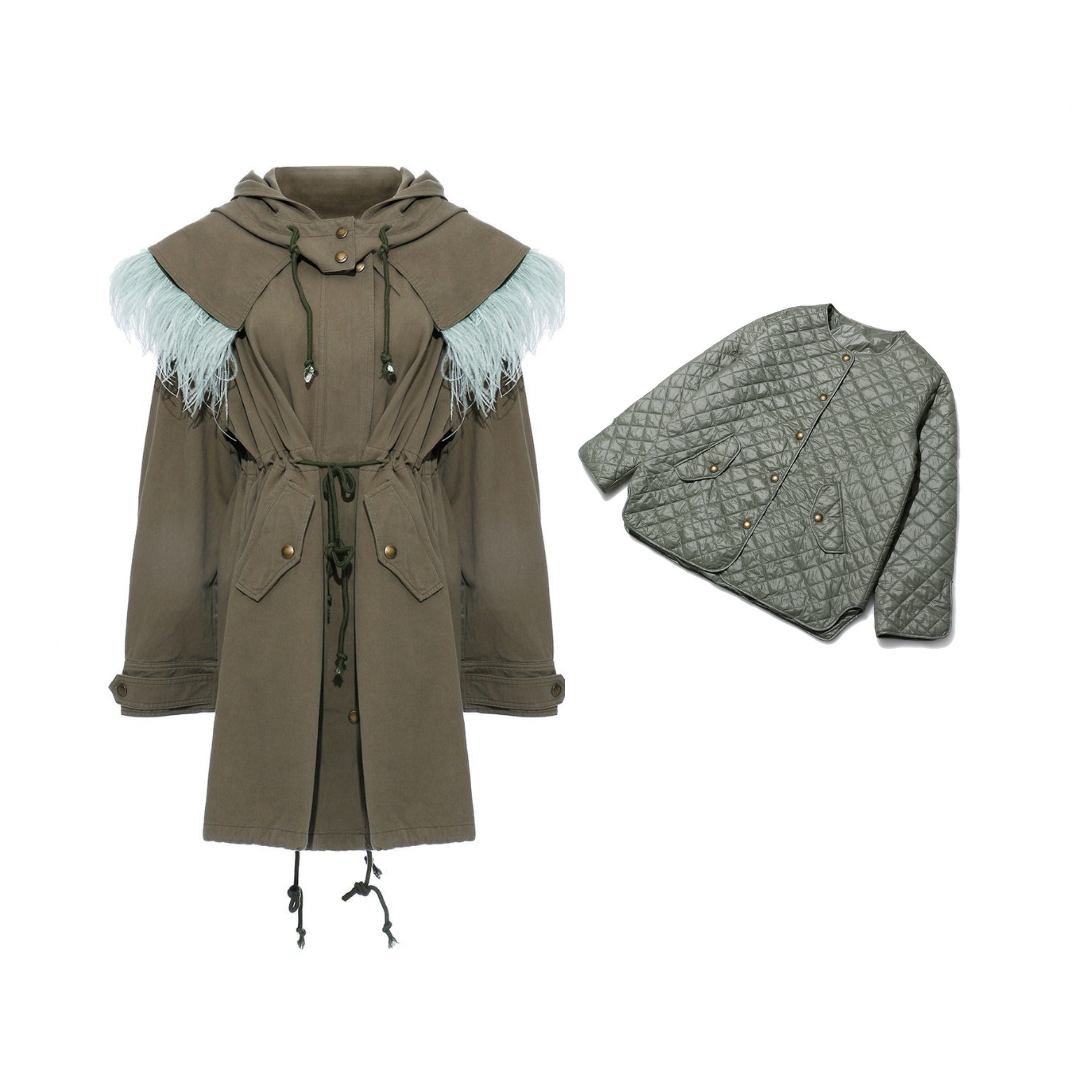 Detachable Fur Hood Cotton Liner Two-Piece Coat Set