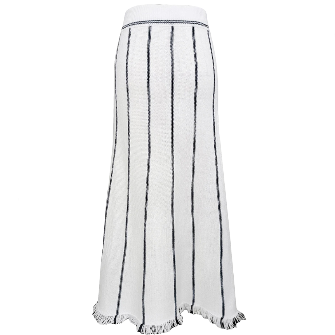 Pre Order:  Retro Striped Fringe Knitted Maxi Skirt