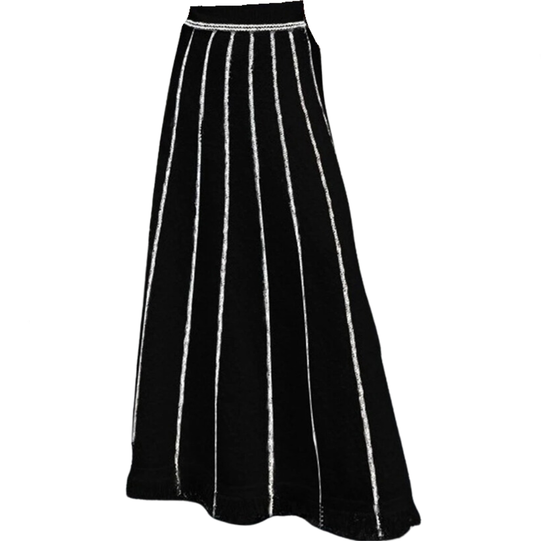 Pre Order:  Retro Striped Fringe Knitted Maxi Skirt