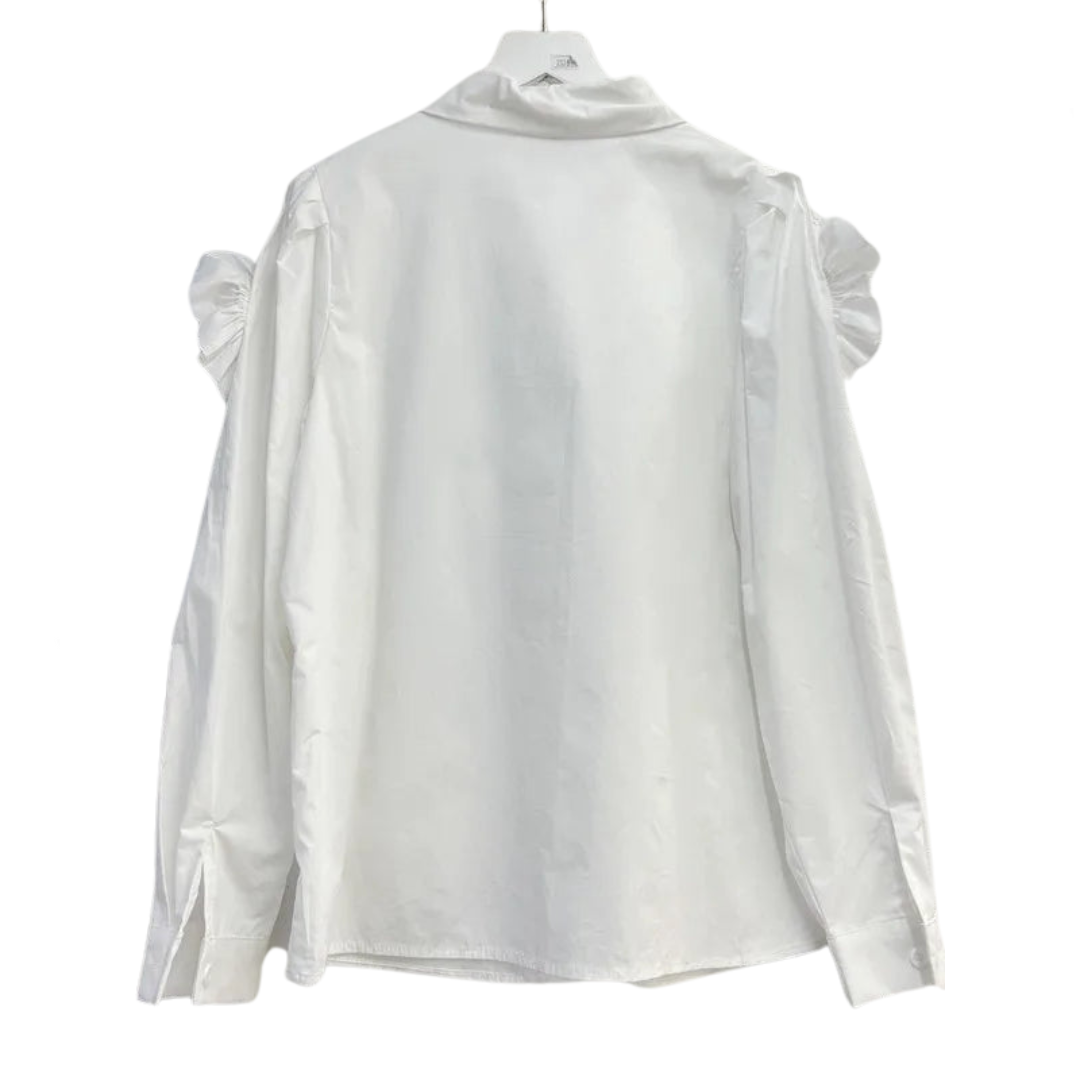 Pleated Large 3D Flower Long Sleeved Shirt