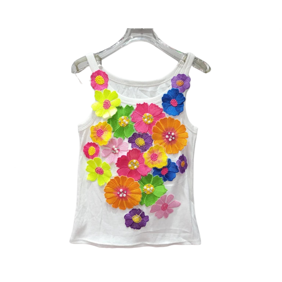 Embroidered 3D Flowers Tank Top