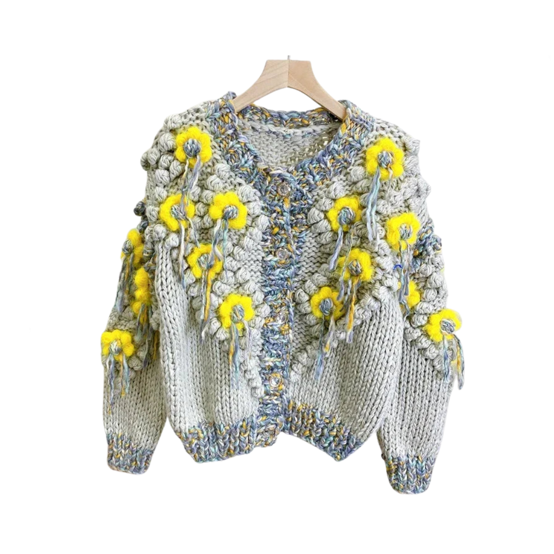 Handmade Tassel 3D Flower Cardigan