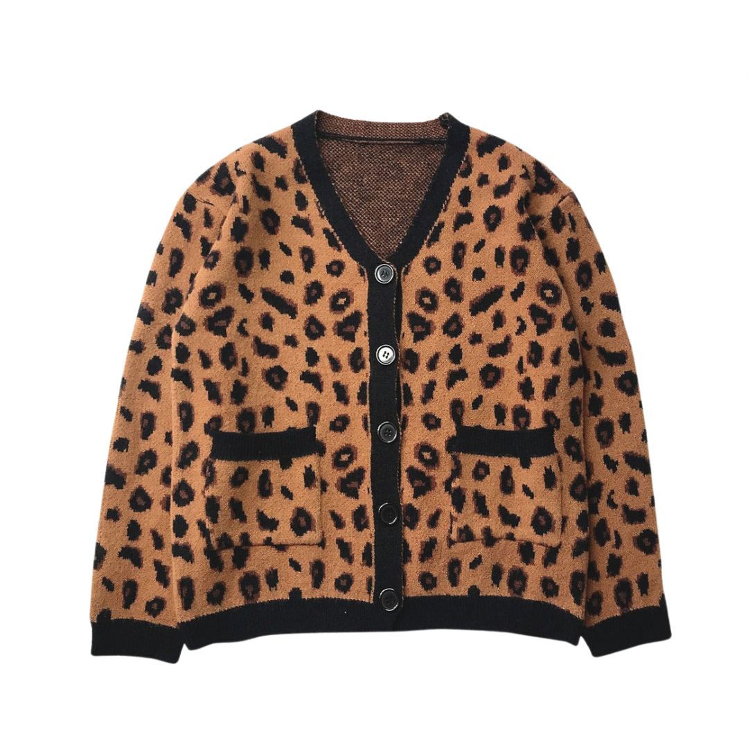 Leopard Print Casual Retro Knitted Cardigan