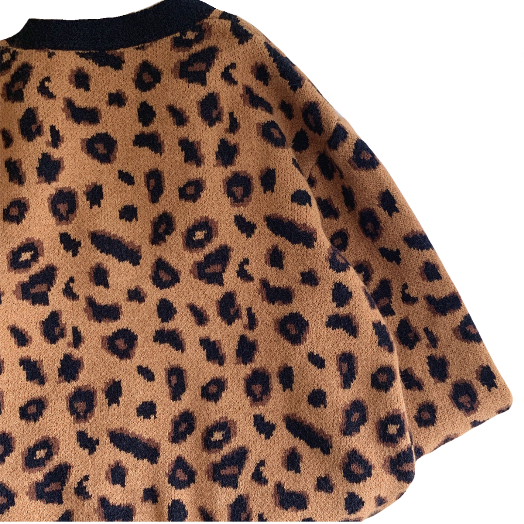 Leopard Print Casual Retro Knitted Cardigan