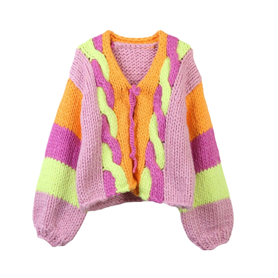 Pre Order:  Colorful Long Sleeved V-Neck Loose Knit Cardigan