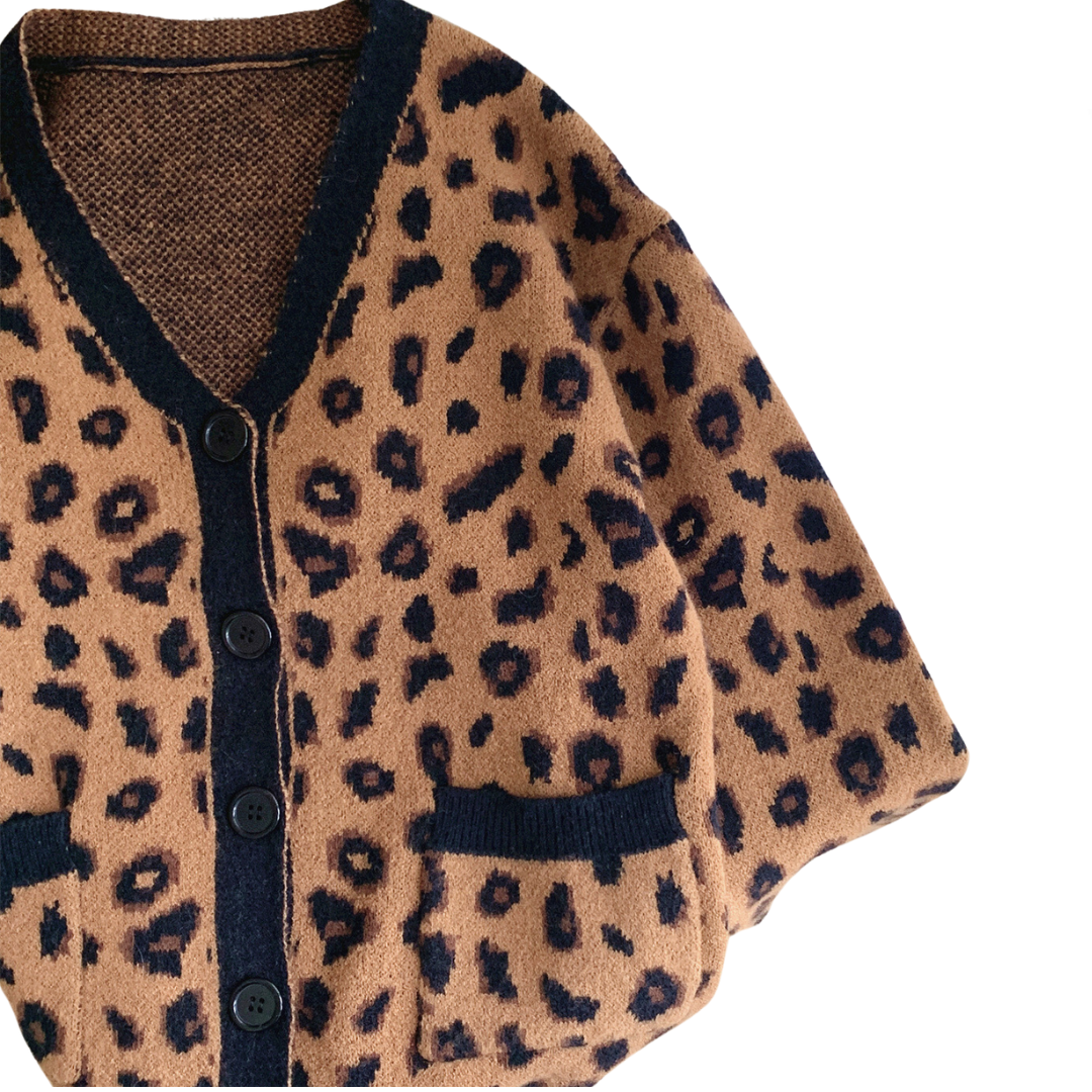 Leopard Print Casual Retro Knitted Cardigan