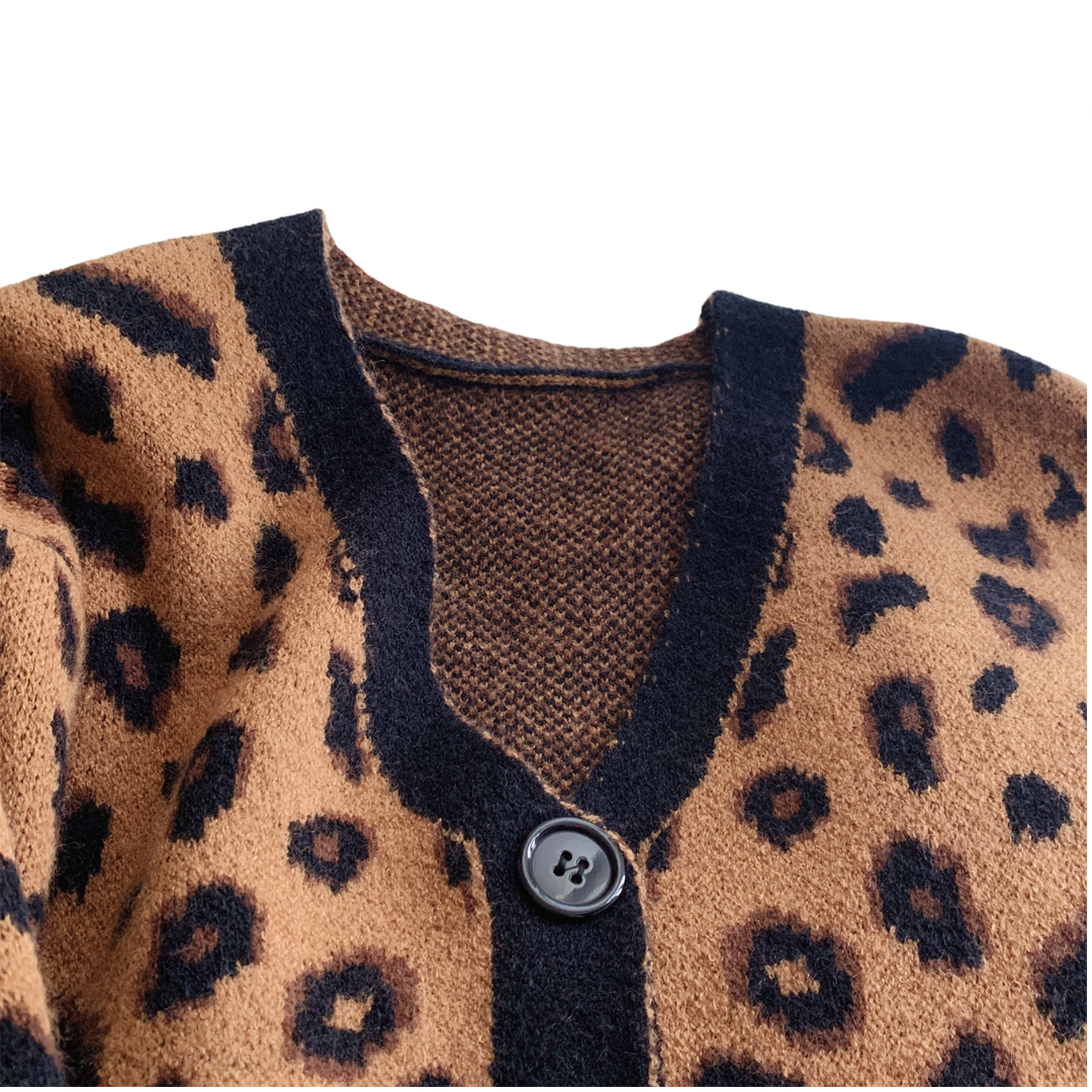 Leopard Print Casual Retro Knitted Cardigan