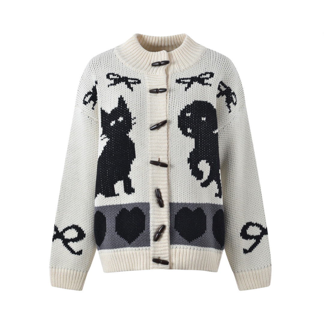 Love Bow Jacquard Knitted Cardigan