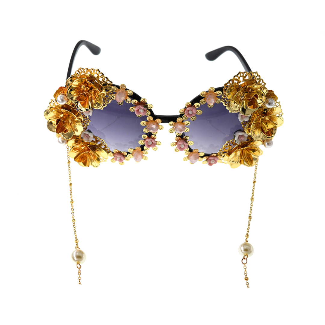 Retro Hollow Carved Round Frame Flower Sunglasses